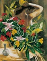 Nude of young woman with flowers